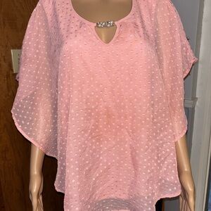 Notations Pink Dotted Keyhole Blouse with Jeweled Accent